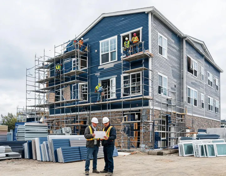 Commercial window and siding installation on a multifamily facade